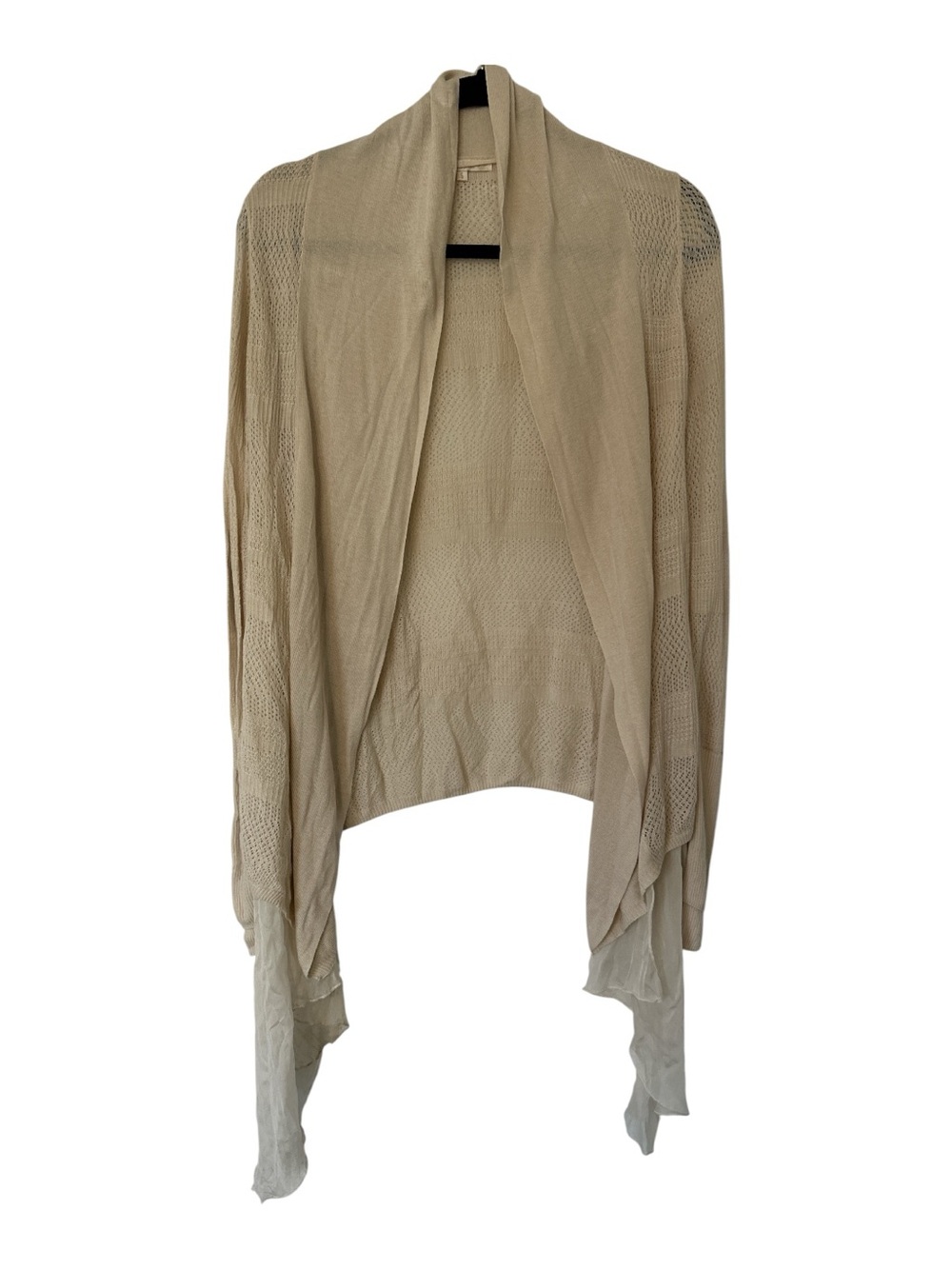 C’est Toi Cardigan Small Beige Bamboo Silk Open Front Drape Lightweight Boho